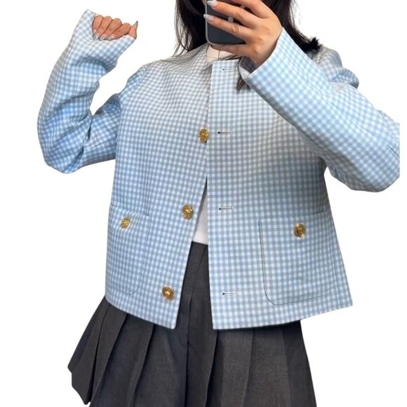 Versace Medusa Blue and White Checkered wool jacket 38 - Picture 8 of 10